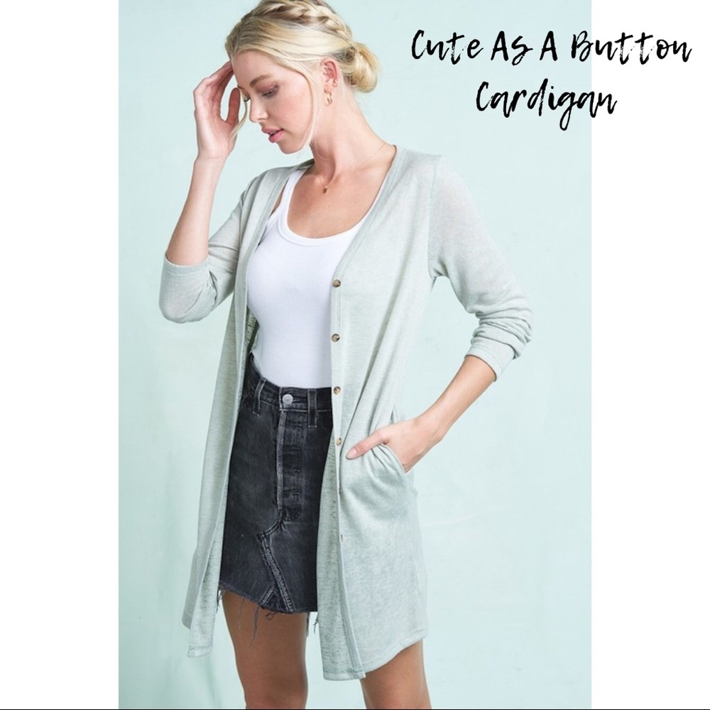 Cute As A Button Cardigan - Sage